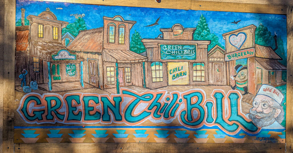 A green chili cheeseburger sign